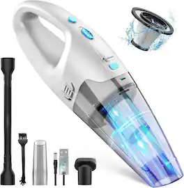 Teendow - 6,000Pa Cordless Handheld Vacuum, Lightweight Rechargeable Car Vacuum Cleaner with 30-Min Runtime & 450ml Dustbin - White