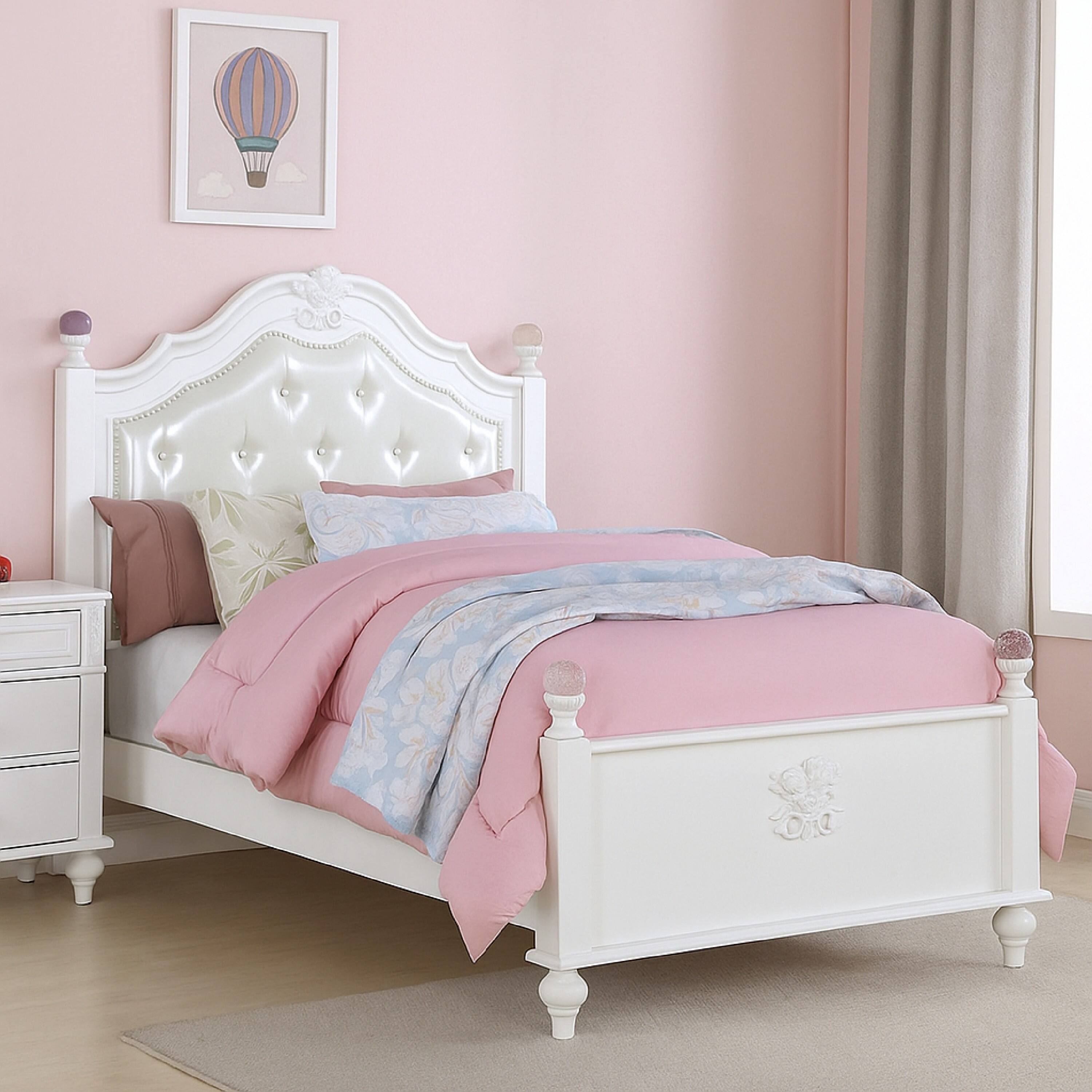 Alt View 5. Manhattan Lane - Bela Twin Size Bed w Button Tufted Headboard, White Faux Leather - White.