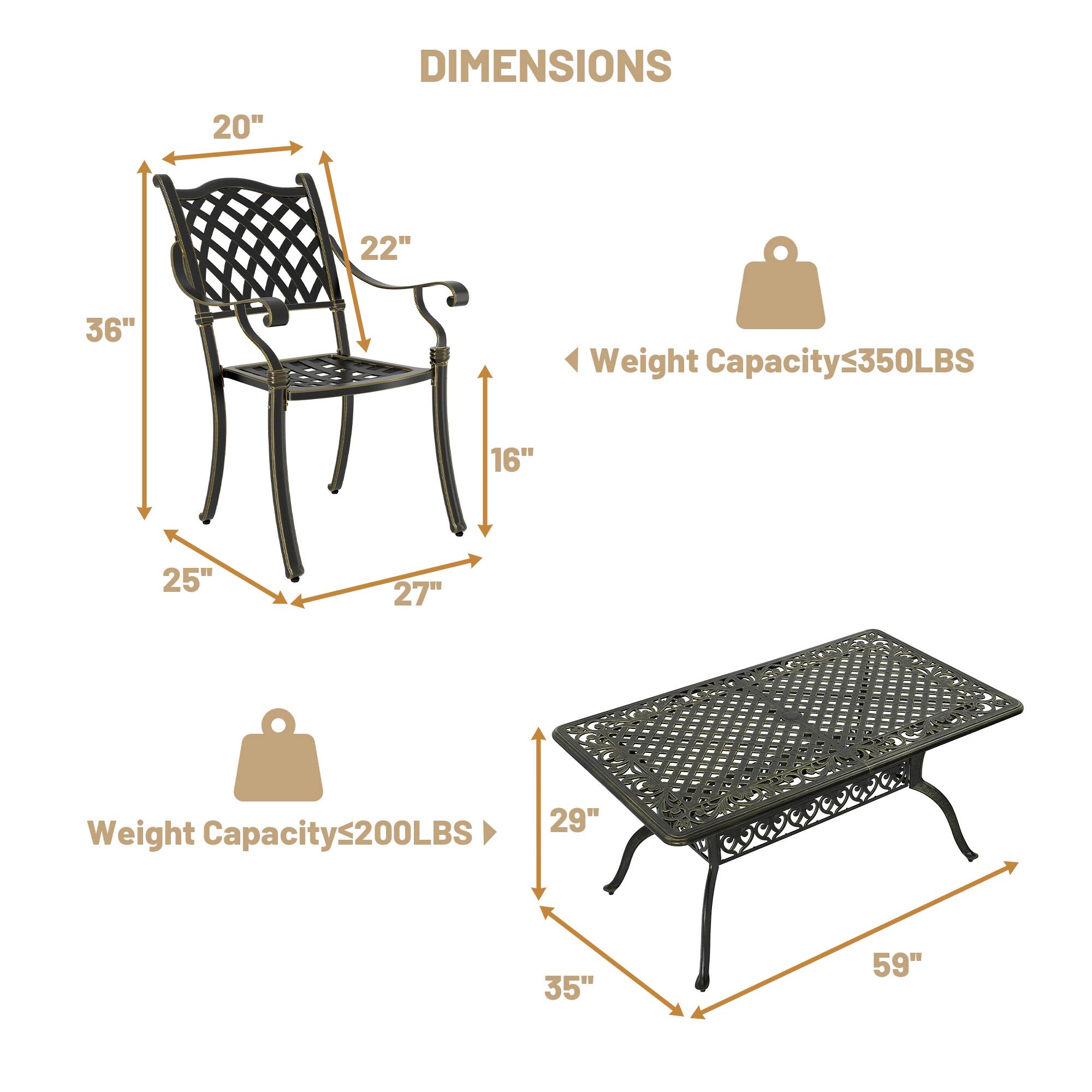 DIMENSIONS  
20" 22" 36"  
Weight Capacity ≤350LBS  
16" 25" 27" 29"  
Weight Capacity ≤200LBS  
35" 59"