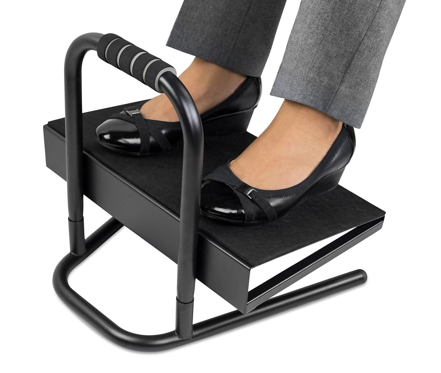 Angle. Mount-It! - Height Adjustable Foot Rest with 6 Settings, Ergonomic Footrest for Standing and Sitting Desk Use - Black.