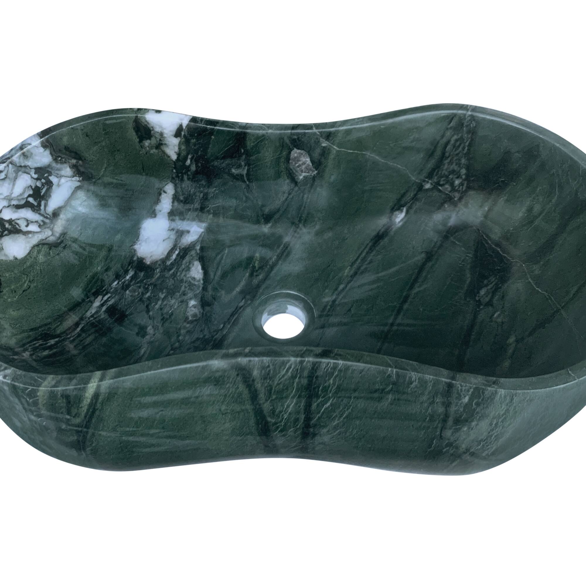 Alt View 2. ELEMENT ACE - Elegant Natural Marble Bathroom Vessel Sink with Polished Surface, Wavy Design for Modern Decor - Green.
