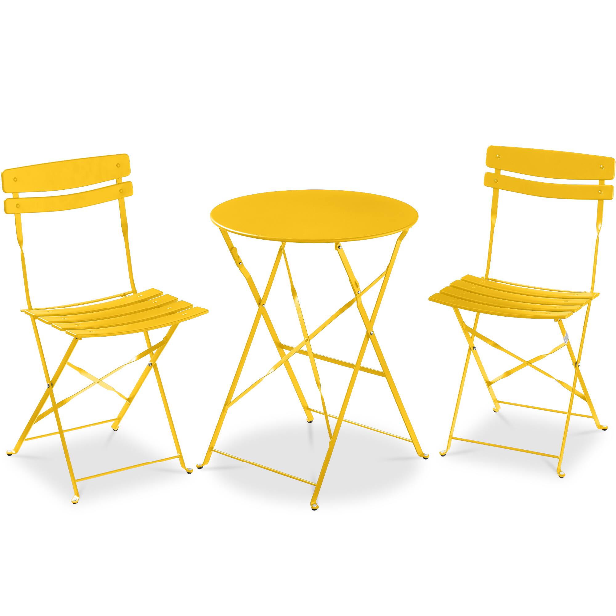 Best Choice Products - 3-Piece Small Bistro Set, Folding Patio Furniture Set of 2 Chairs and Table - Yellow