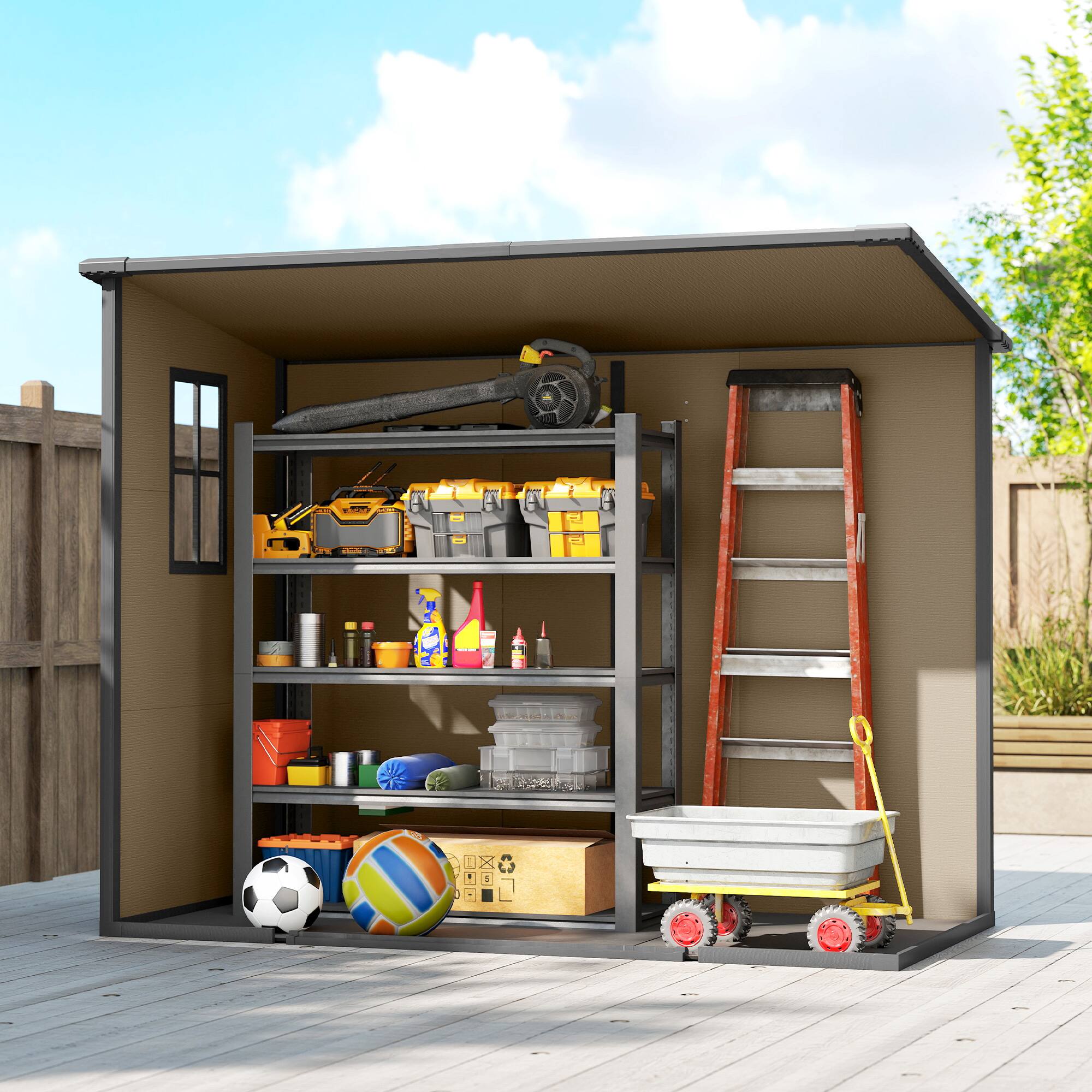 Alt View 8. Outsunny - x 4' Plastic Outdoor Storage Shed with Floor, Window, Lockable Doors and Vents for Backyard Patio Lawn - Light brown.