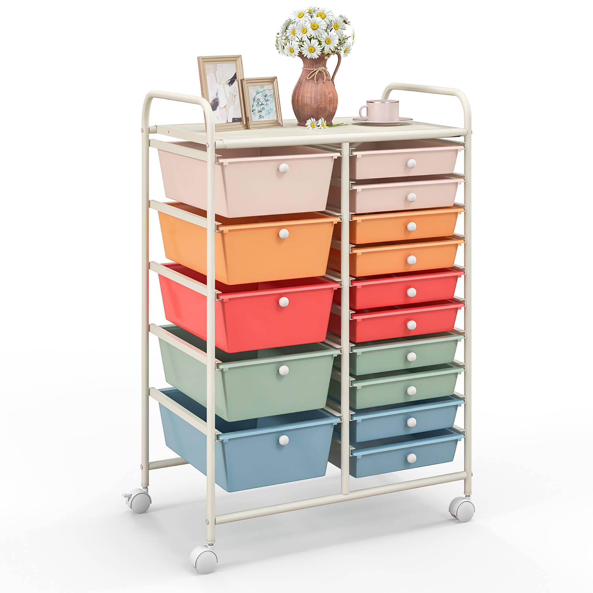 Alt View 1. Gymax - Gymax 15 Drawer Rolling Storage Cart Opaque Multicolor Drawers Home Organizer Multicolor - White, Multicolor.
