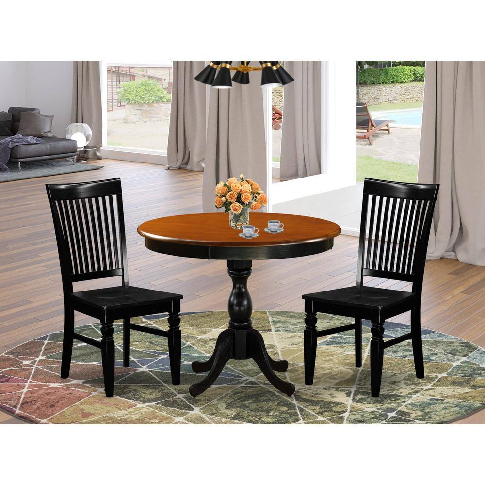 Angle. East West Furniture - East West Furniture 3-Piece Dining Set Consist of Dinning Table and 2 Dining Chairs with Slatted Back - Black Finish - Multi-Color.