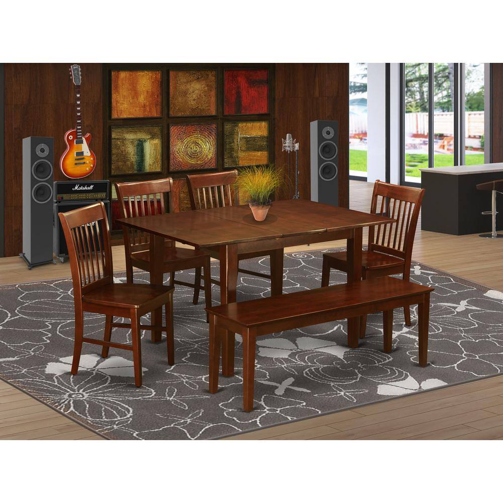 Back. East West Furniture - NOFK6C-MAH-W 6 Pc dinette set - Table and 4 Dining Table Chairs for Dining room and Bench - Mahogany.
