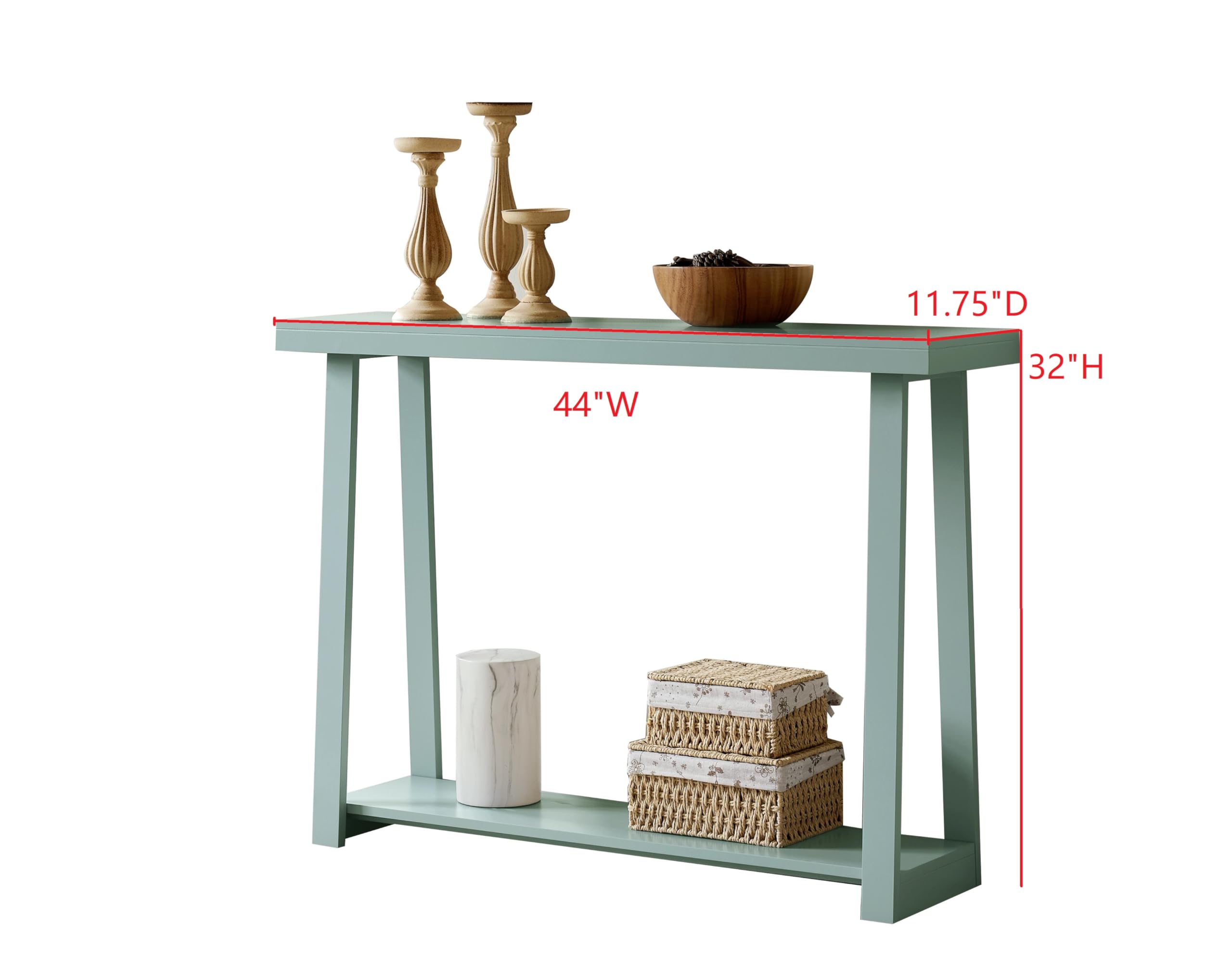 The dimensions of the table are:

- Depth: 11.75"
- Width: 44"
- Height: 32"