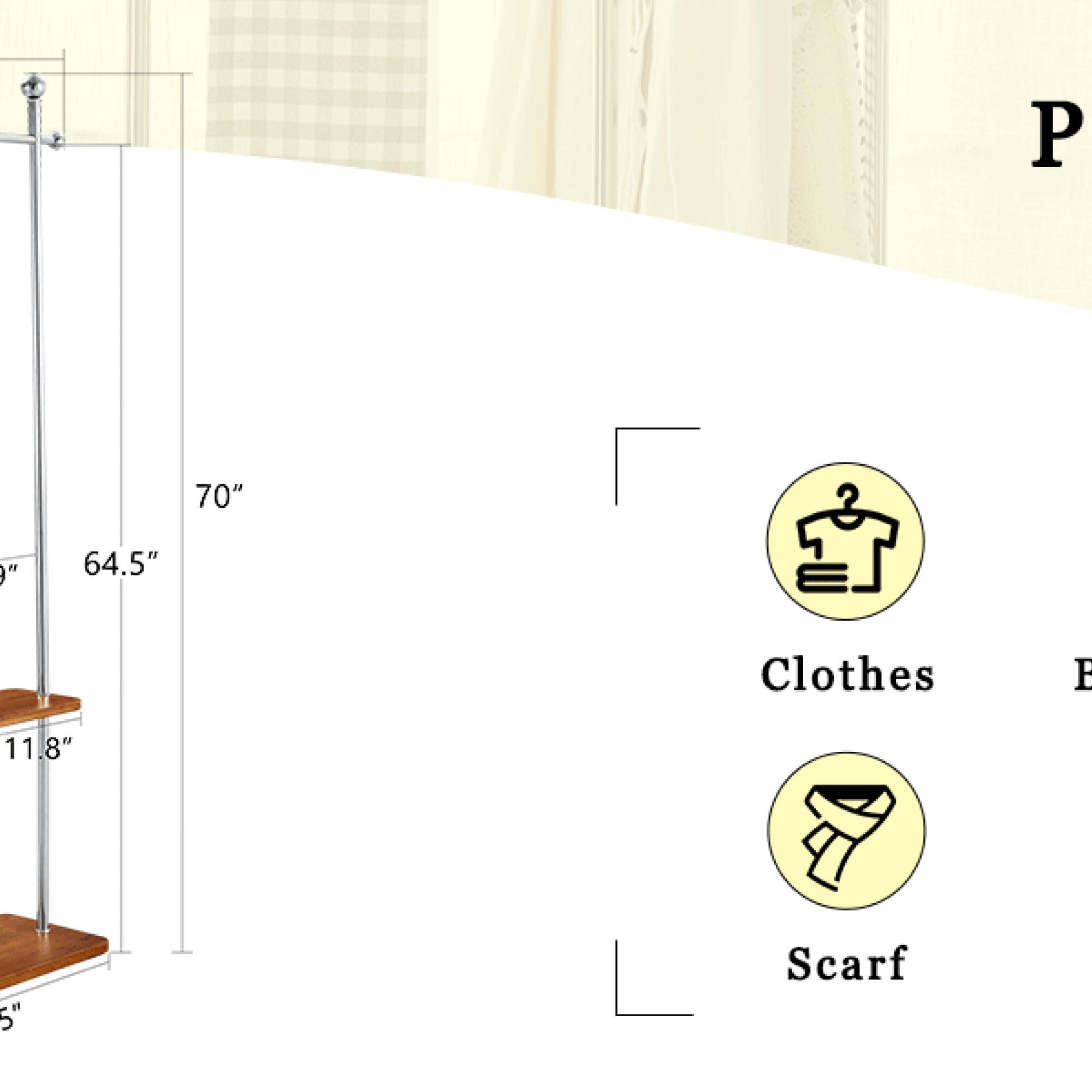 P 70" 64.5" Clothes E 11.8" 5" Scarf