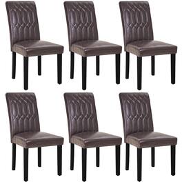 Vecelo - Set of 6 PU Leather Dining Chairs - Ergonomic High Back Chairs With Solid Wood Legs - Coffee