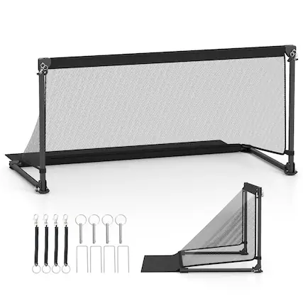 Front. Costway - Costway 4ft x 2ft Portable POP Up Toddler Soccer Net with Metal Frame, 4 Ground Stakes - Black.
