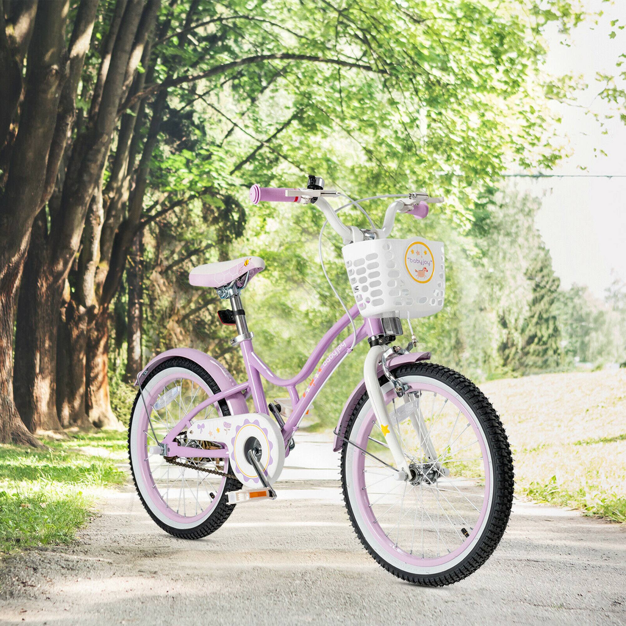 Alt View 3. Gymax - Gymax 18'' Kids Bike Toddlers Freestyle Adjustable Bicycle w/ Training Wheels - Purple + Black + White.
