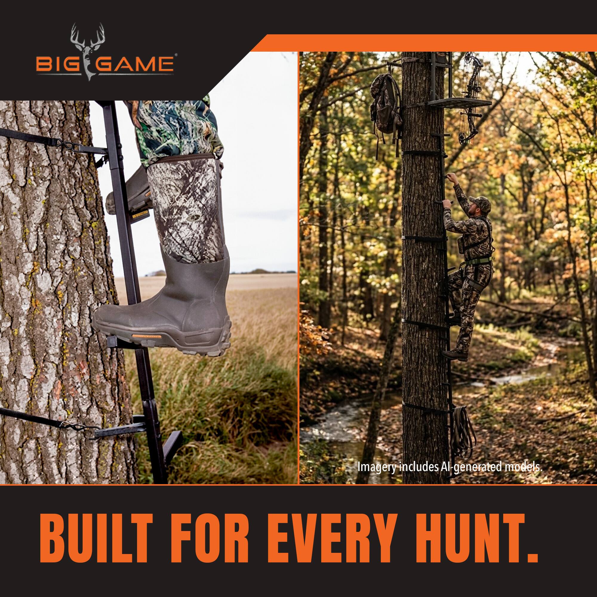 BIG GAME  
Imagery includes AI-generated models.  
BUILT FOR EVERY HUNT.
