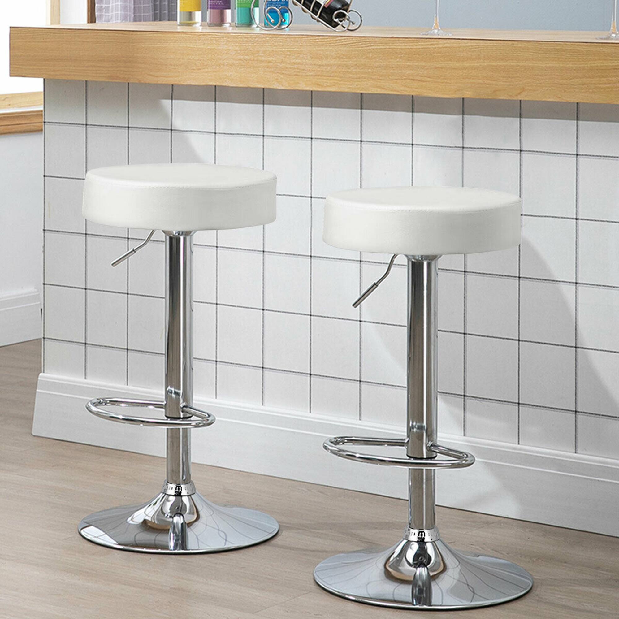Alt View 2. Gymax - Gymax 2PCS Adjustable Swivel Bar Stool PU Leather Kitchen Counter Bar Chairs White - White.