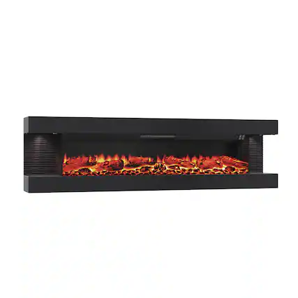 Front. Mondawe - 60" Electric Fireplace with Hanging LED Mantel and Remote Control - Black.