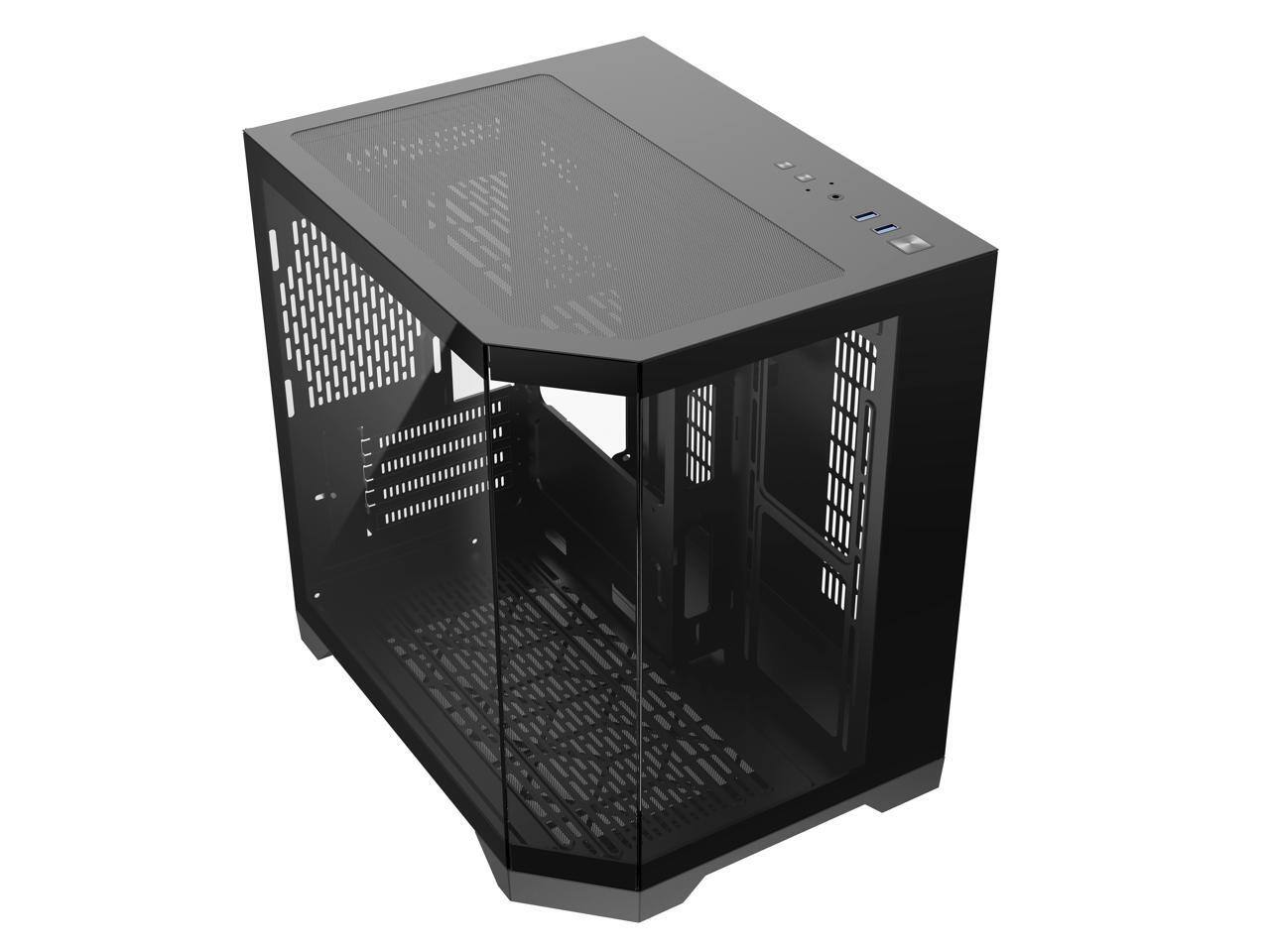 Alt View 1. DIYPC - DIYPC DIY-CUBE03-BK Black Dual USB3.0 Tempered Glass Micro ATX Gaming Computer Case w/ 3 x Tempered Glass Panel - Black.