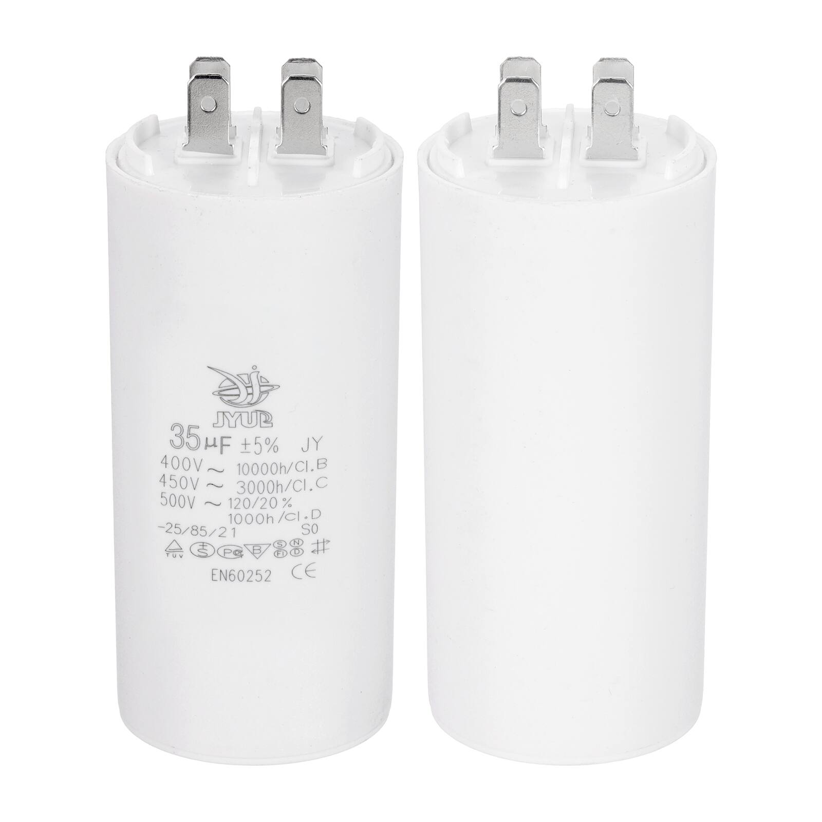 JYUB 35 µF ±5% JY  
400V ~ 10000h/CI.B  
450V ~ 3000h/CI.C  
500V ~ 120/20% 1000h/CI.D  
-25/85/21  
EN60252 CE