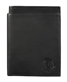 Rico Industries - Chicago Blackhawks Black Leather RFID Blocking Passport Holder Cover Travel Billfold Wallet for Men & Women - Multi