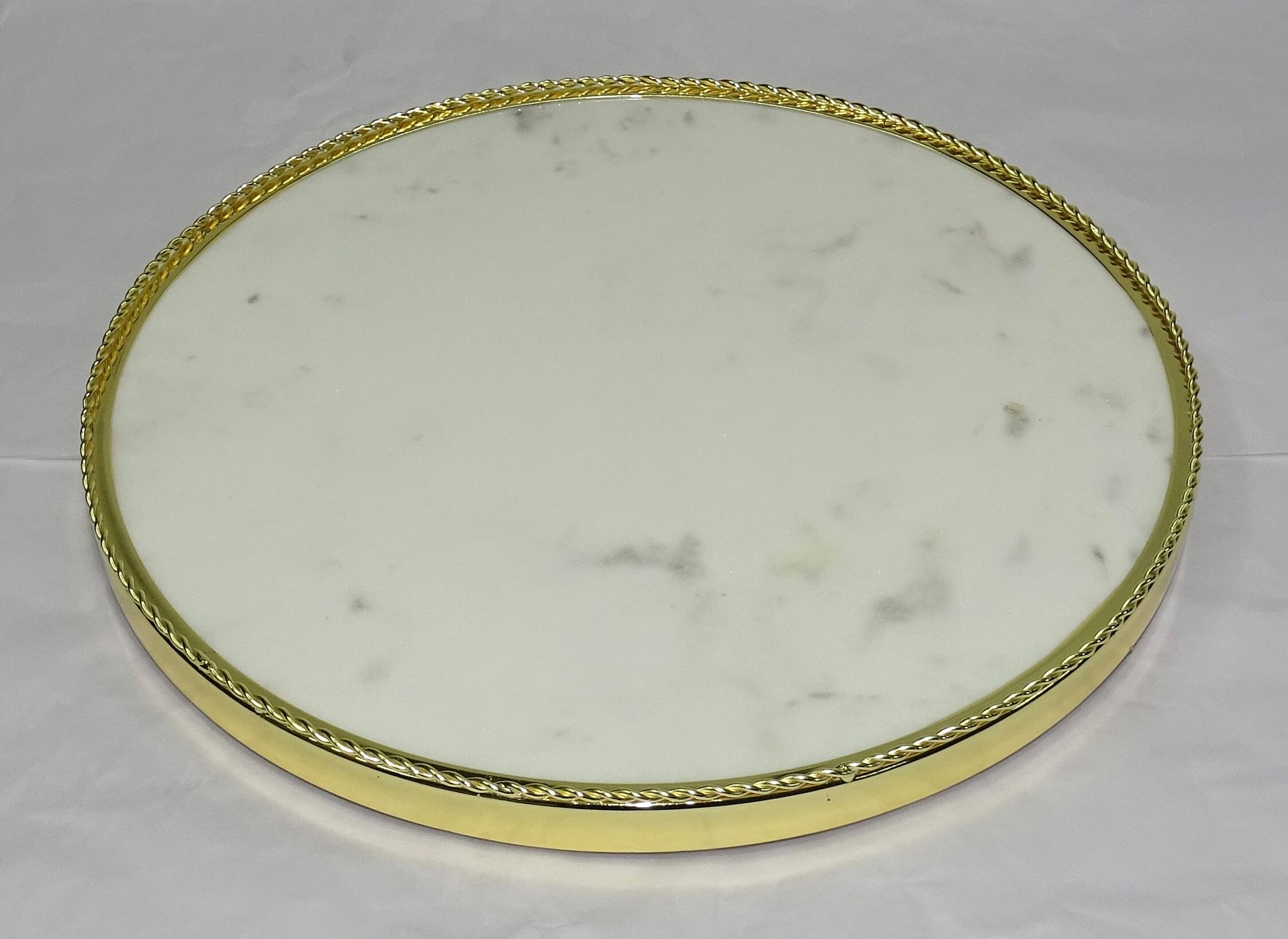 Angle. Jiallo - Round Serving Tray with Marble Base – Modern Minimalist Display Tray for Kitchen, Dining & Home Décor - White.