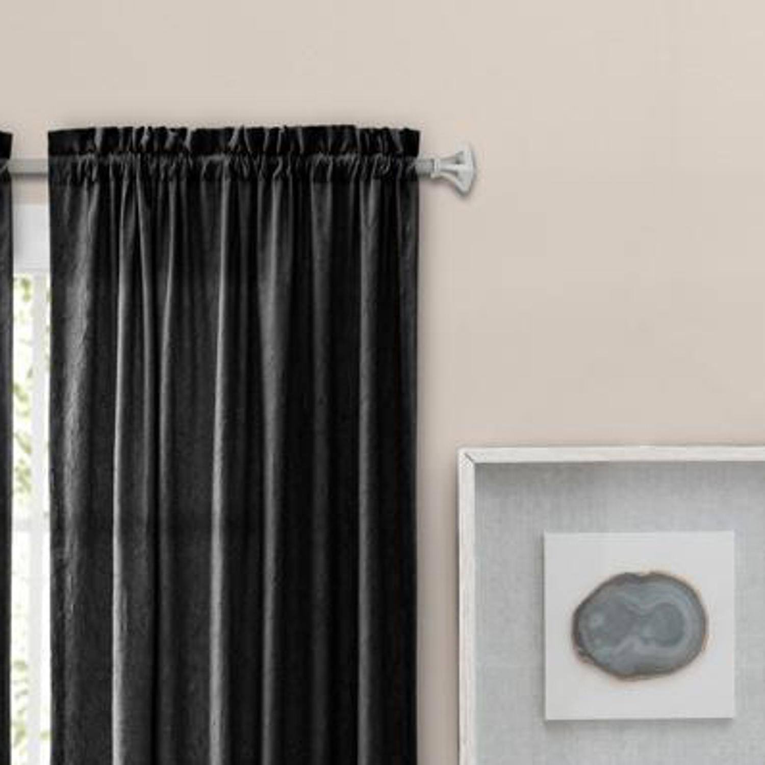 Angle. Ellis Curtain - Ellis Curtain Portland Crushed Taffeta Rod Pocket Tailored Panel - 48x84" Black - Black.