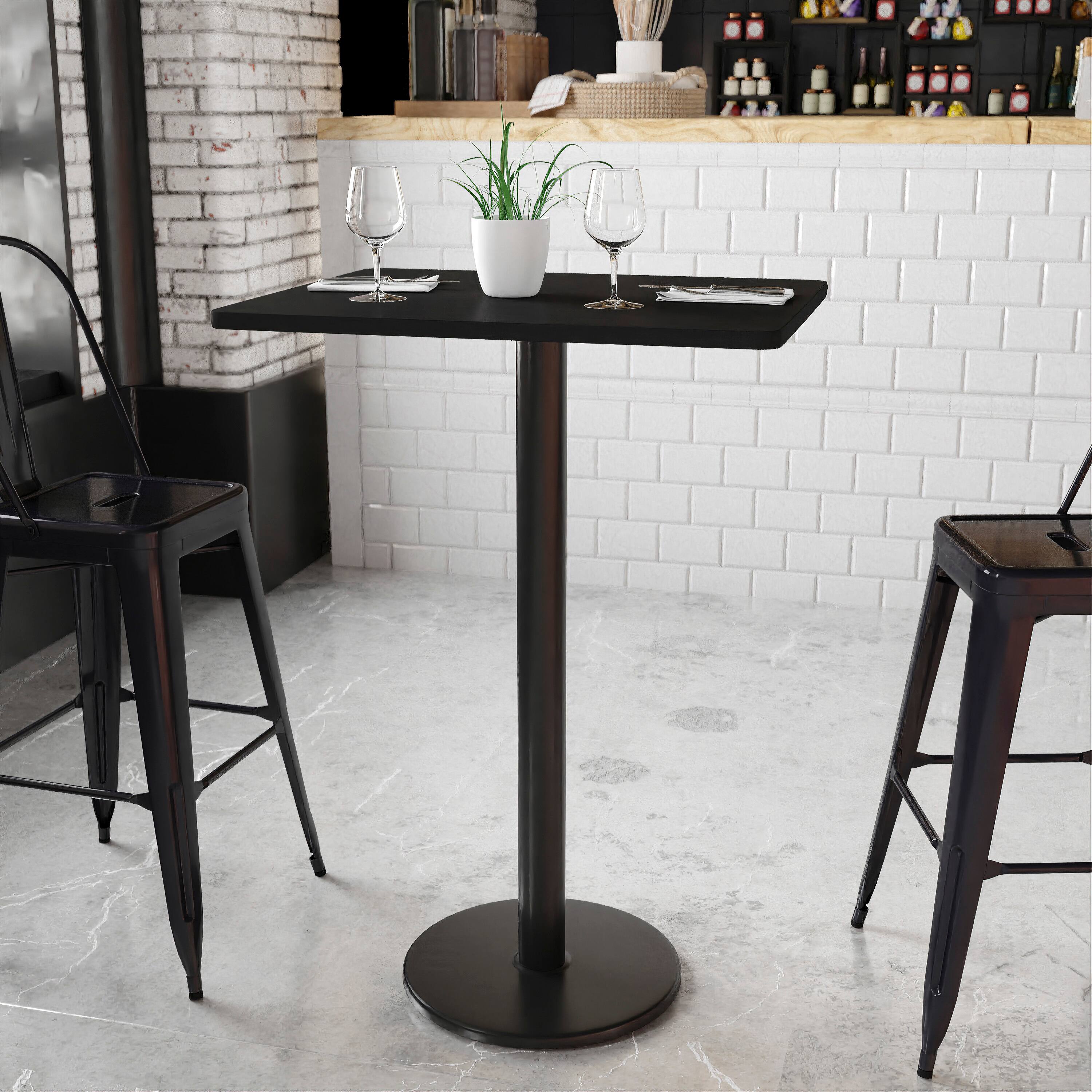 Angle. Flash Furniture - Stiles 24'' x 30'' Rectangular Black Laminate Table Top with 18'' Round Bar Height Table Base - Black.