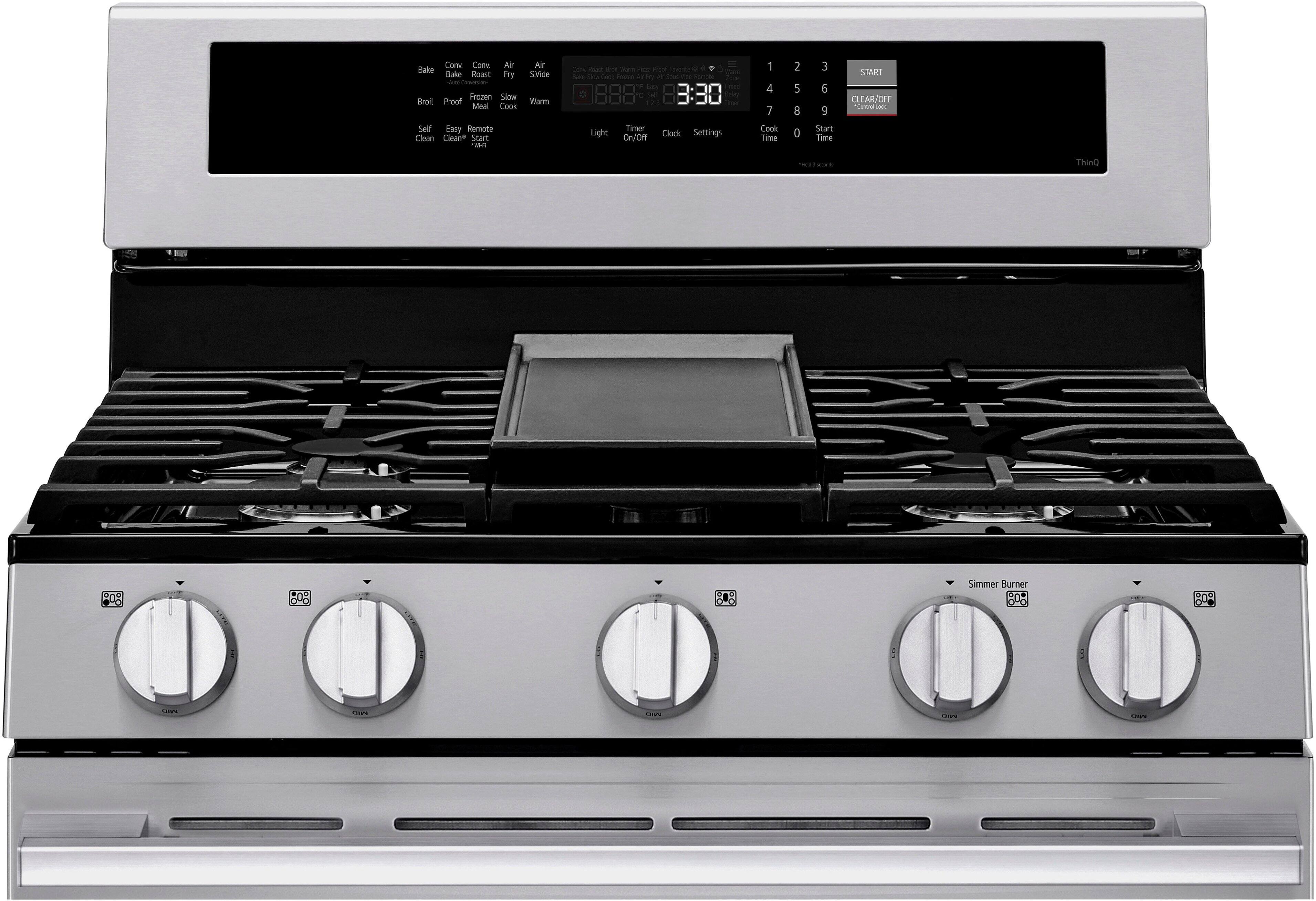Bake  
Broil  
Self Clean  

Conv Bake  
Conv Roast  
Air Roast  
Air Fry  
S/Video  
Convection Roast  
Bake Cook Roast Fry S/Video  
Frozen Meal  
Slow Proof  
Warm  

Easy Clean  
Remote Clean*  
Light  
Timer On/Off  
Clock  
Settings  
Cook Time  
Start Time  

Simmer Burner  
Hi  
Lo  

START  
CLEAR/OFF  

3:30