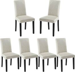 Vecelo - Set Of 6 Linen Upholstered Dining Chairs with Solid Wood Legs, High Back Ergonomic Kitchen Chairs - Beige