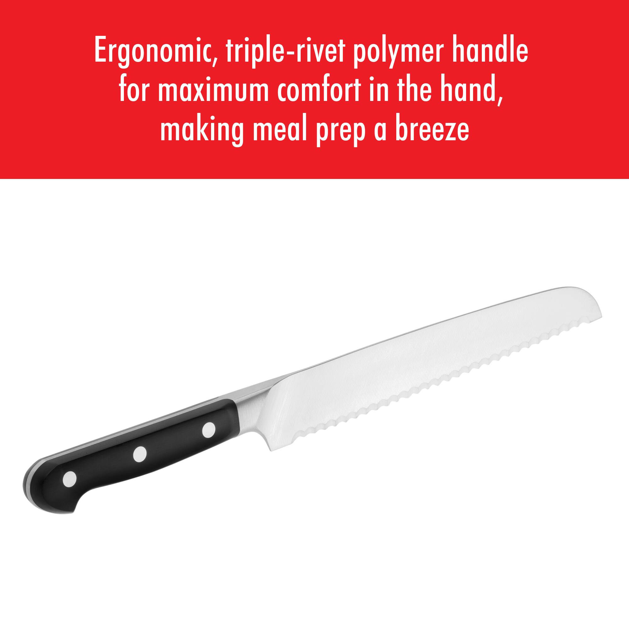 Ergonomic, triple-rivet polymer handle for maximum comfort in the hand, making meal prep a breeze