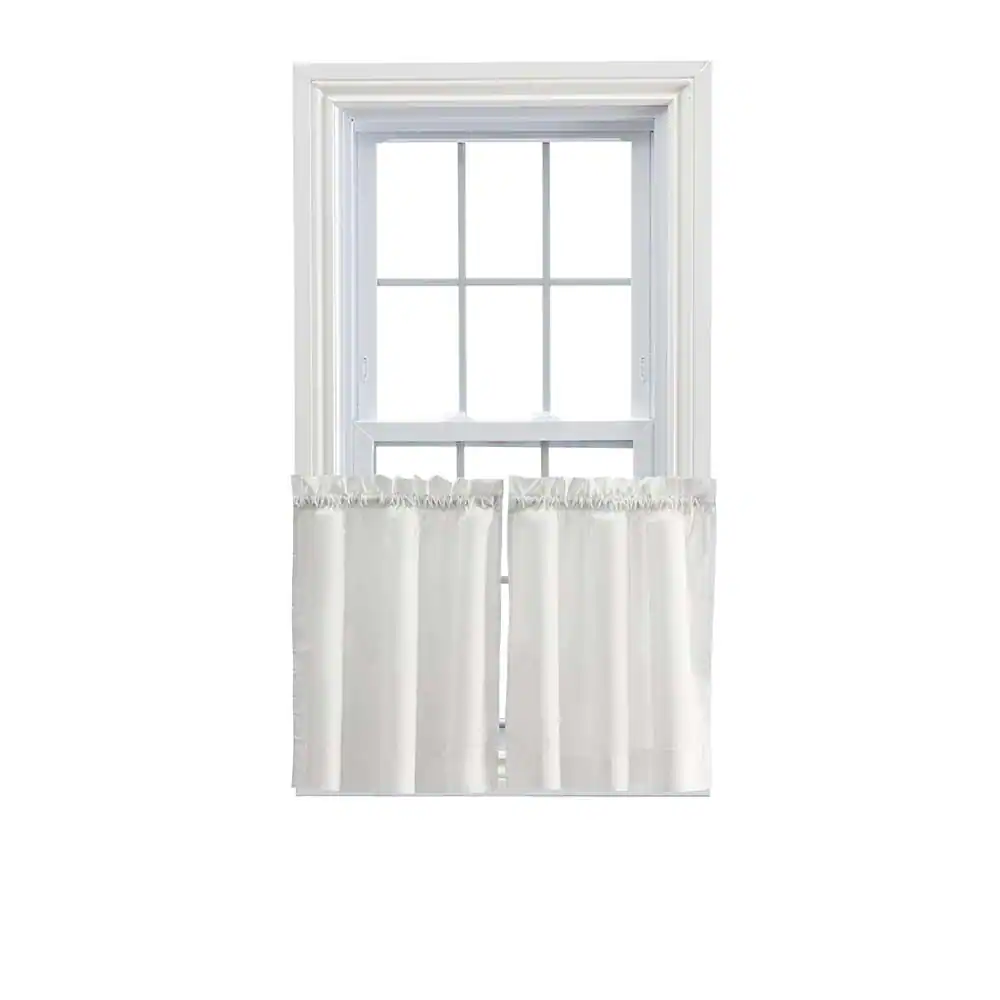 Front. Ellis Curtain - Ellis Stacey 1.5" Rod Pocket High Quality Fabric Solid Color Window Tailored Tier Pair 56"x30" Ice Cream - Ice cream.