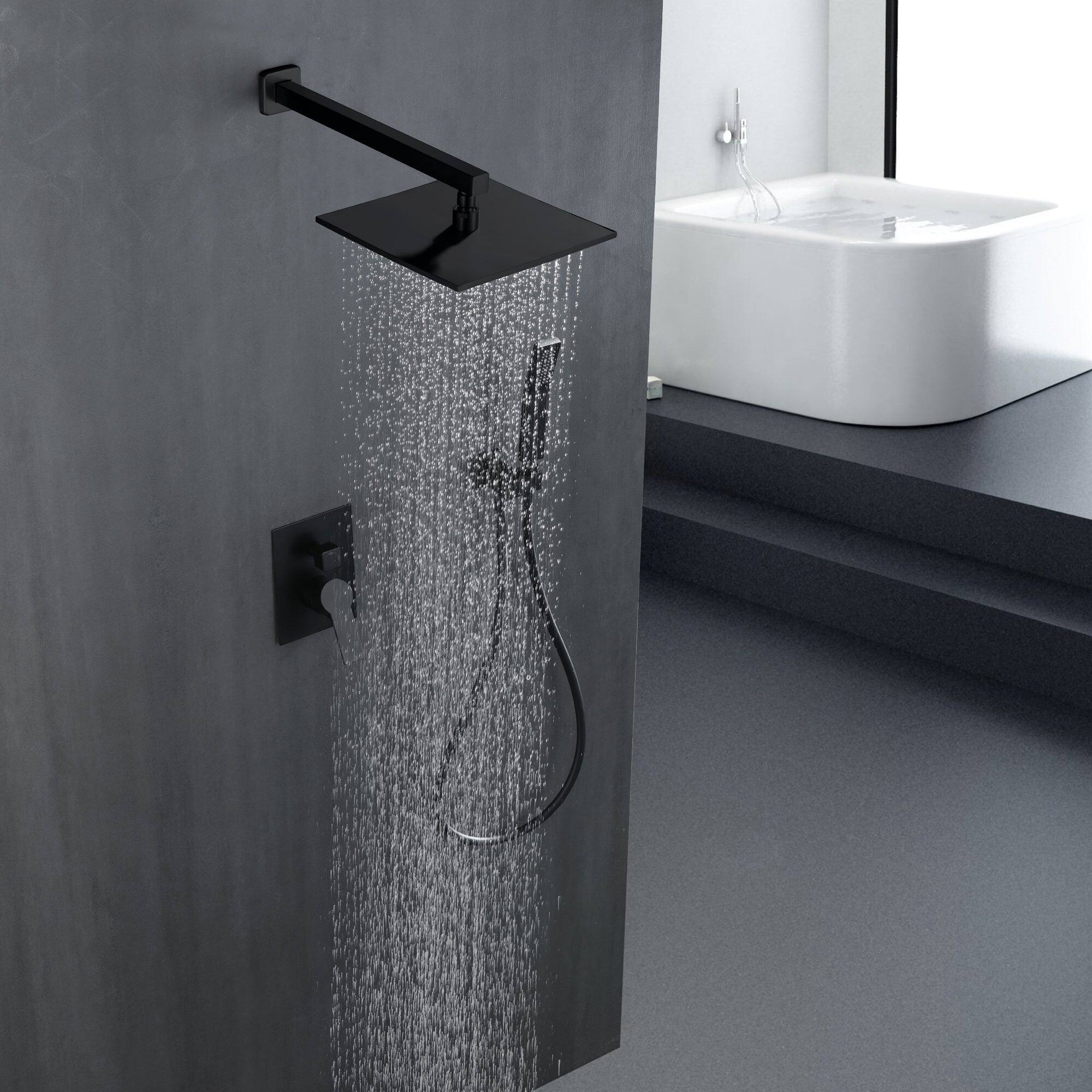 Alt View 3. Boyel Living - Matte Black Shower Set with 10 Inch Rain Shower Head and Hand Shower cUPC Pressure Balance Valve - Matte Black.