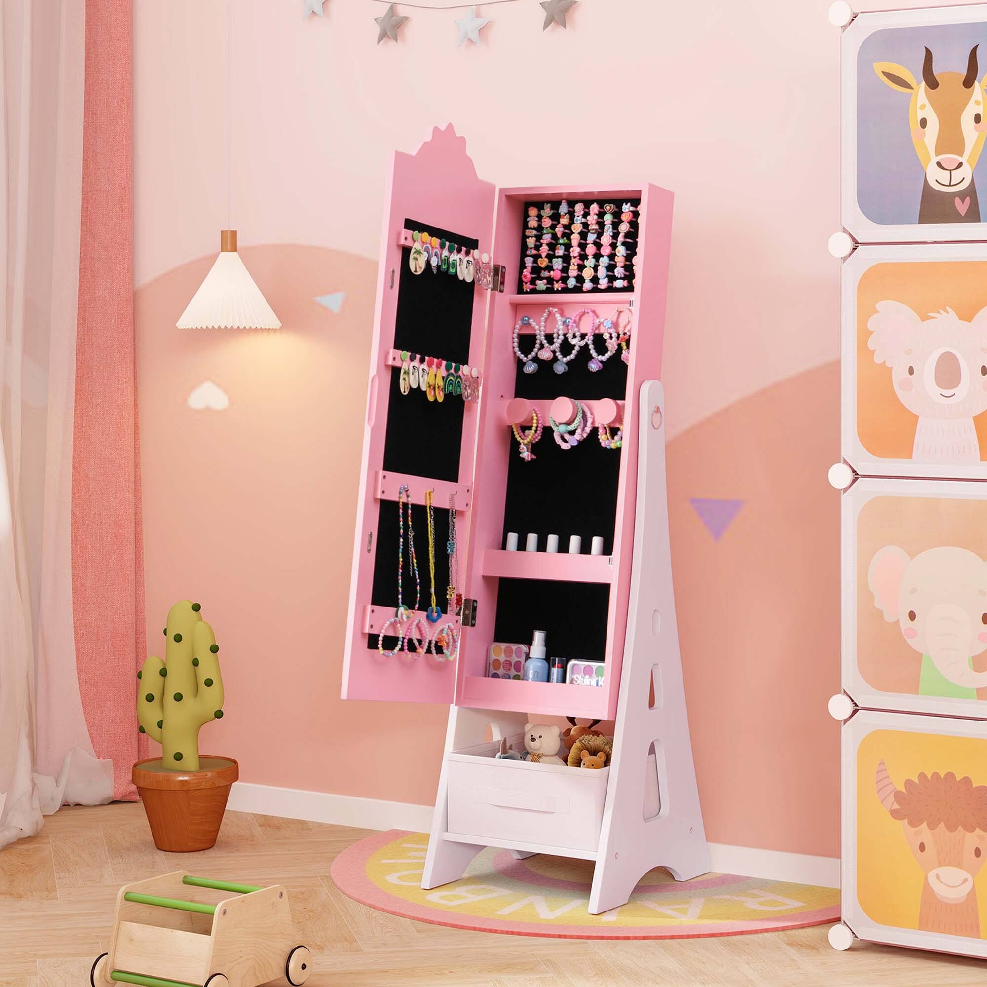 Alt View 4. Costway - Costway Kids Vanity Set Princess Makeup Dressing Table & Chair Set with Jewelry Armoire - Pink.