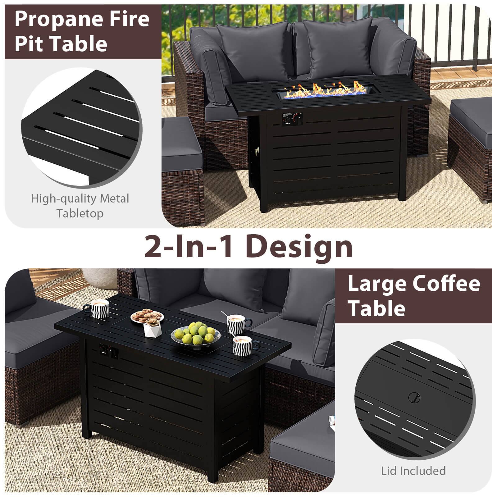 Alt View 9. Costway - Costway 5 PCS Patio Furniture Set Heavy-duty Frame Rattan Sofa Set with 60,000 BTU Firepit Table - Gray.