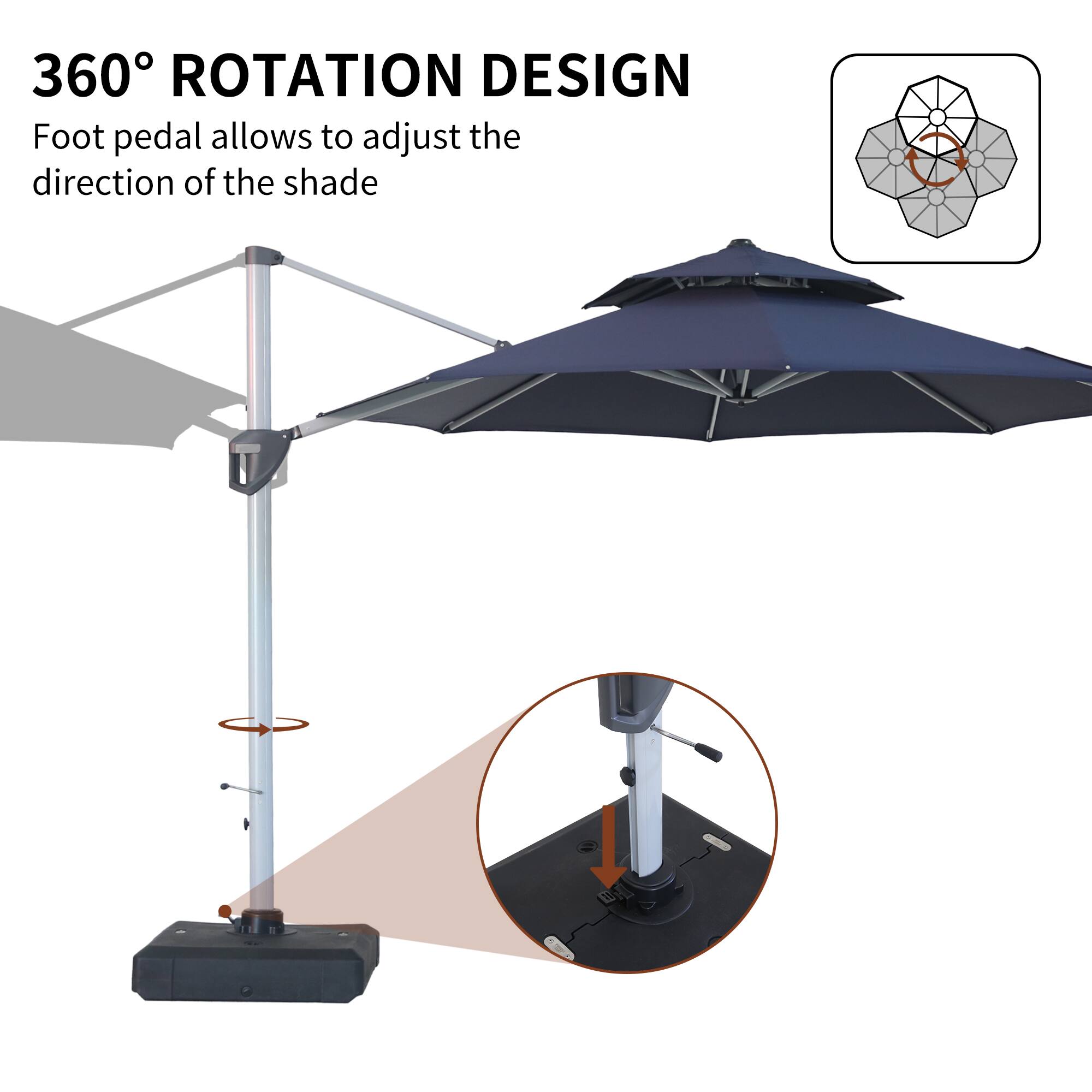 360° ROTATION DESIGN  
Foot pedal allows to adjust the direction of the shade