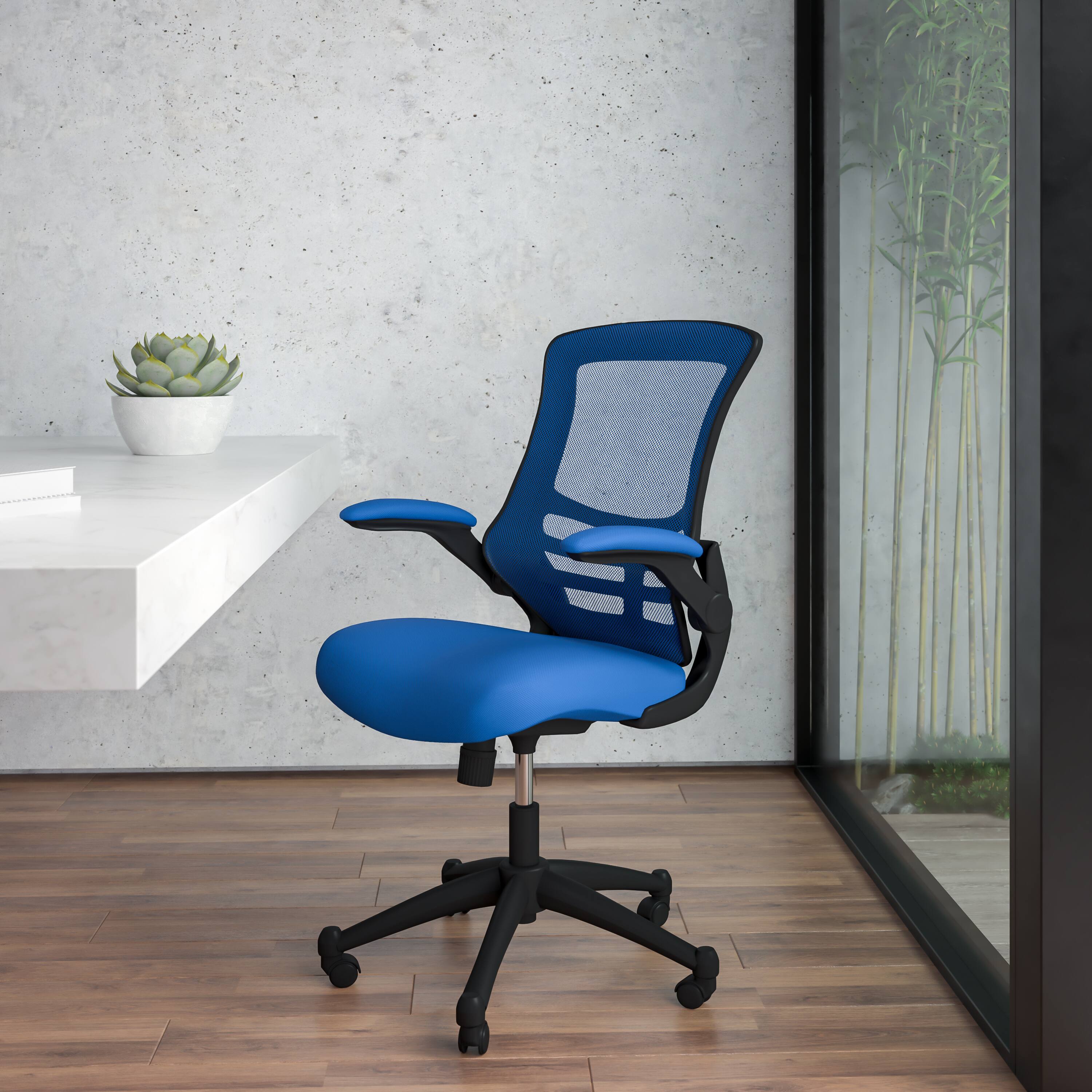 Alt View 1. Emma + Oliver - Mid-Back Mesh Swivel Ergonomic Task Office Chair with Flip-Up Arms - Blue Mesh/Black Frame.