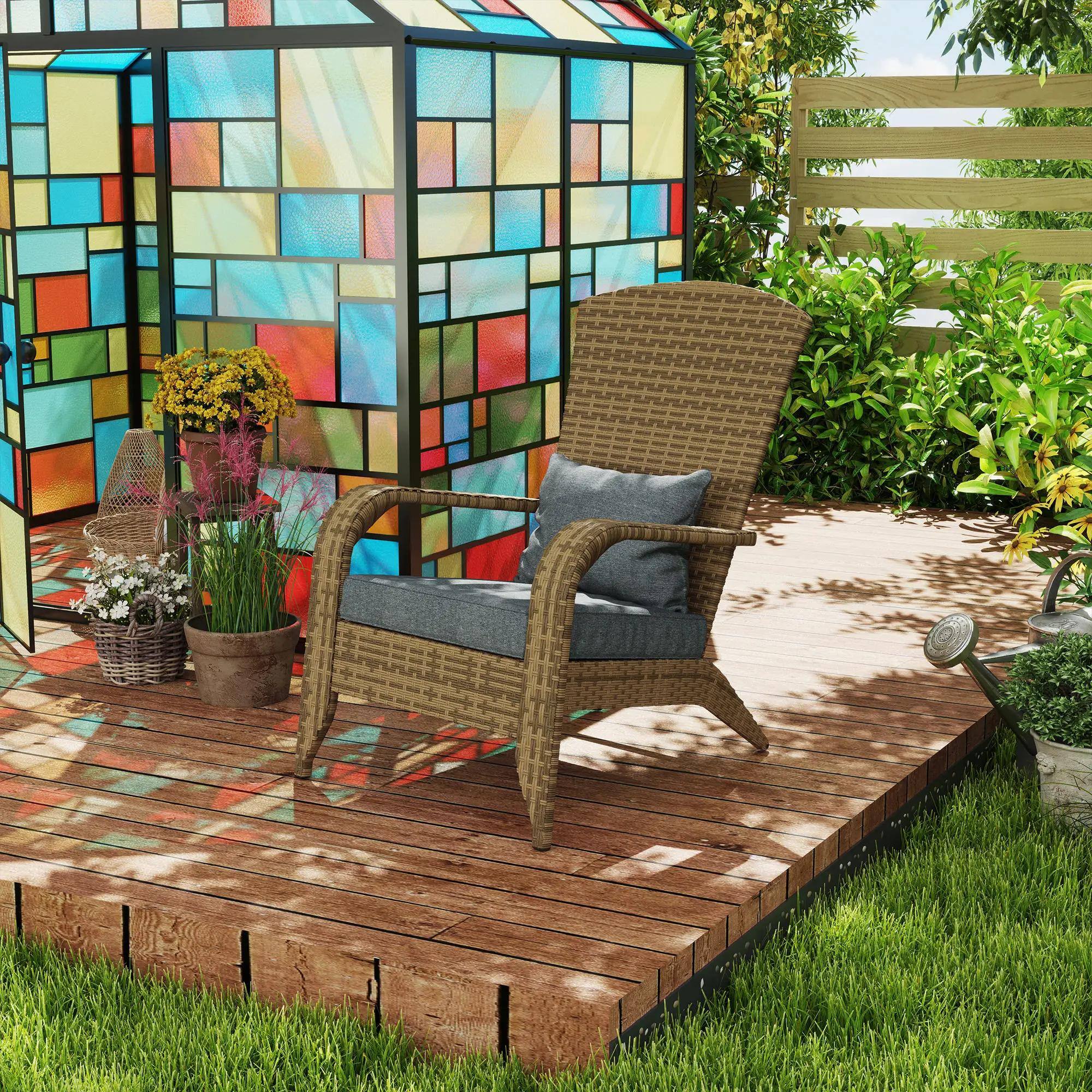 Left. Resenkos - Resenkos Adirondack Chair Rattan Wicker, Comfortable Cushions Tall Backrest, Outdoor Deck Garden, Charcoal Gray - Charcoal Gray.