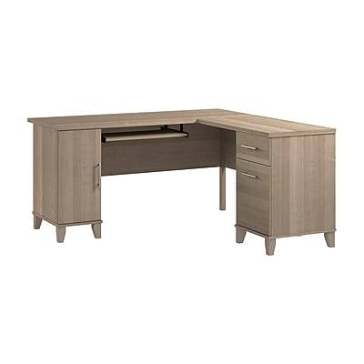 Front. Bush Home - 60"W L Shaped Office Desk with Storage(WC81630K) - Ash Gray.