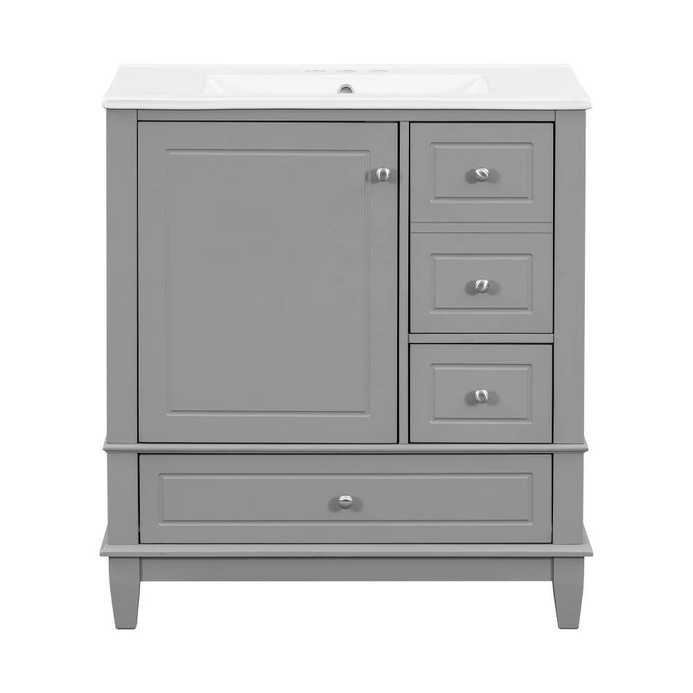 Alt View 9. Loheer - Loheer 30 inch grey bathroom vanity freestanding vanity with ceramic sink 3 drawers - Grey.