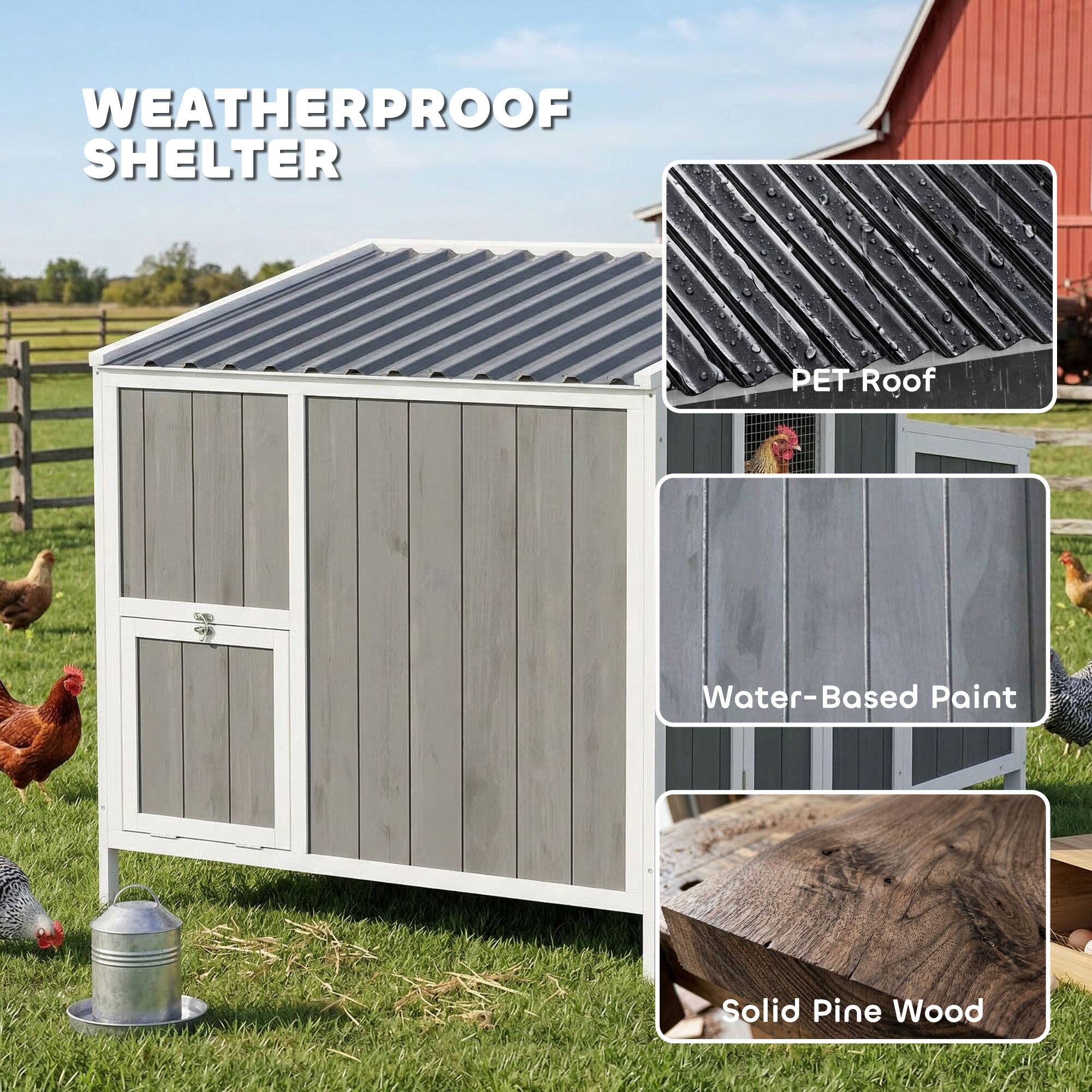 WEATHERPROOF SHELTER

- PET Roof
- Water-Based Paint
- Solid Pine Wood