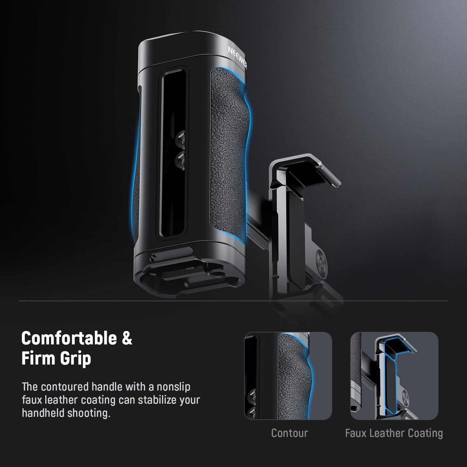 Comfortable & Firm Grip

The contoured handle with a nonslip faux leather coating can stabilize your handheld shooting.

Contour Faux Leather Coating