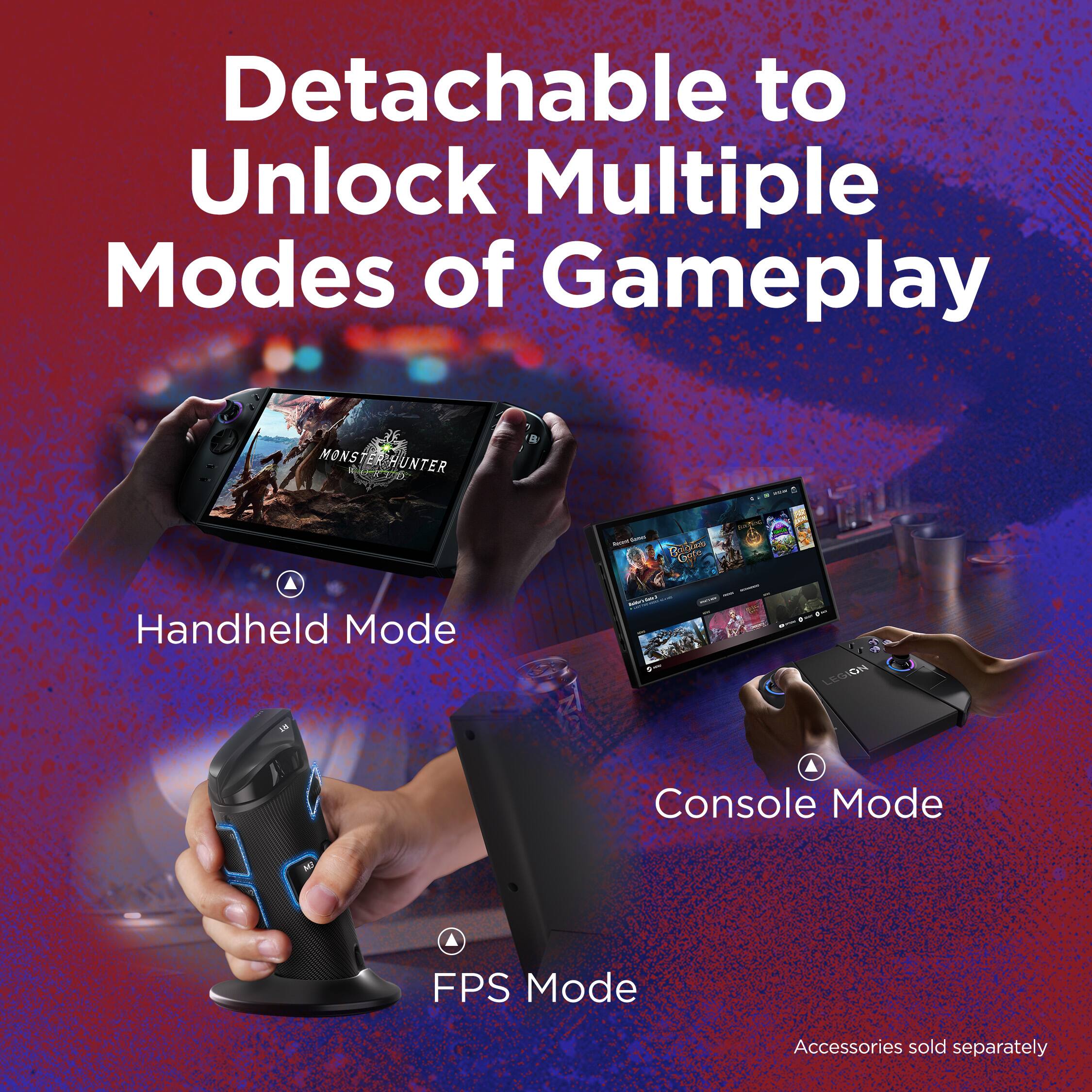 Detachable to Unlock Multiple Modes of Gameplay

MONSTER HUNTER

Handheld Mode

Console Mode

FPS Mode

Accessories sold separately