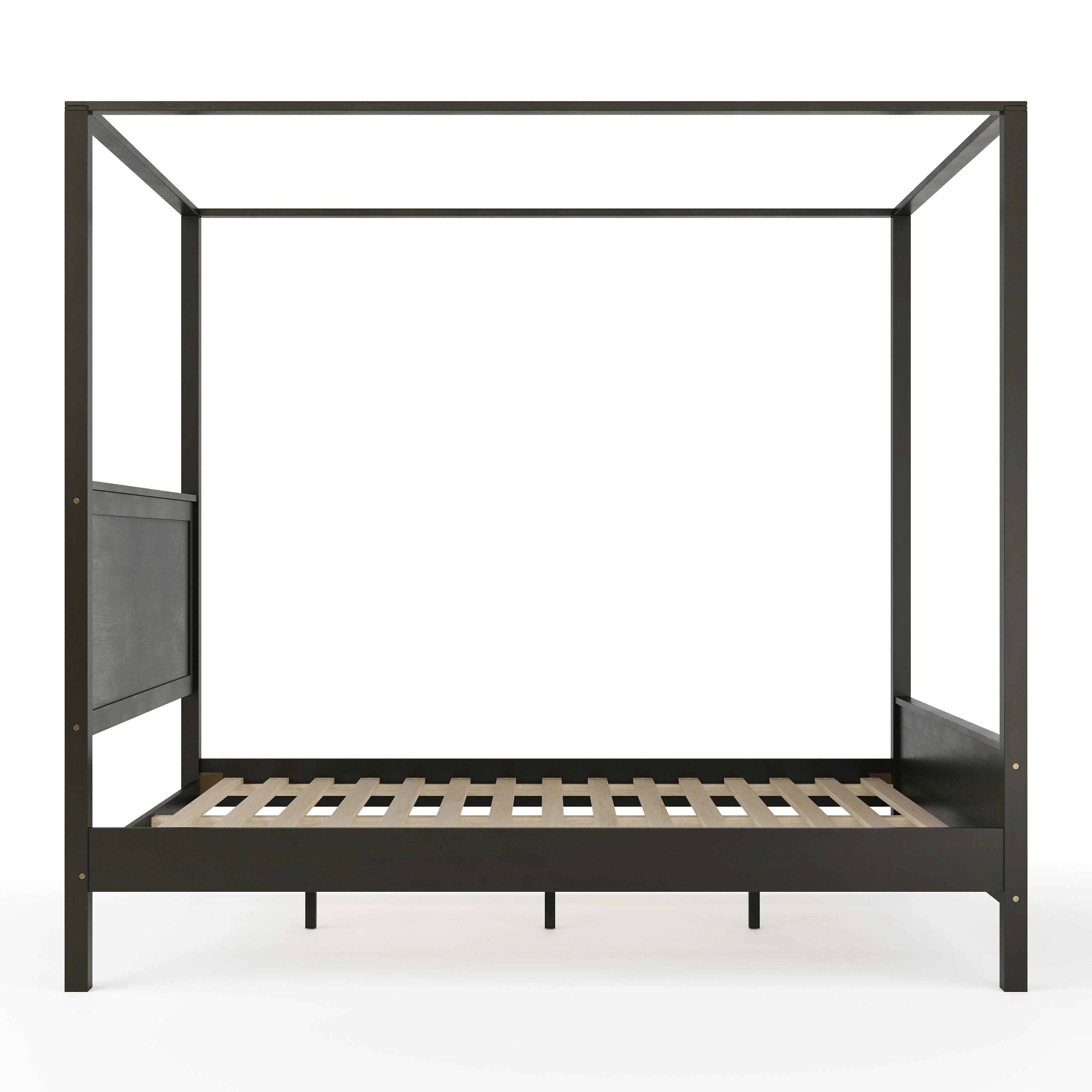 Alt View 17. Martha Stewart - Hayes Wooden Queen Size Canopy Platform Bed with Headboard and Footboard in Dark Gray - Dark Gray.