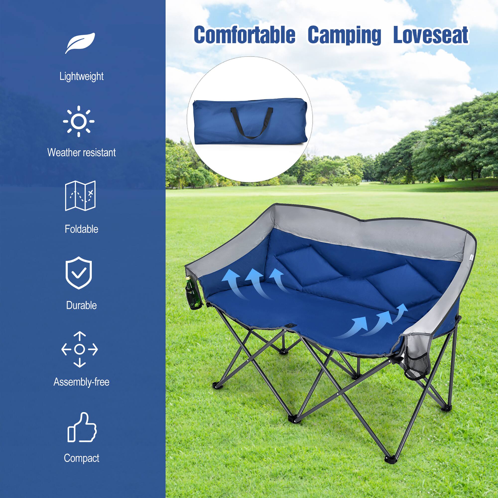 Comfortable Camping Loveseat Lightweight Weather resistant Foldable Durable Assembly-free Compact