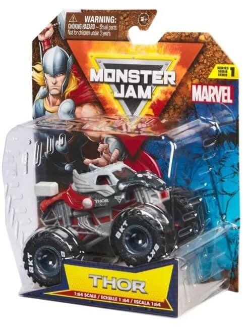 ! WARNING: CHOKING HAZARD - Small parts. Not for children under 3 years.  
E SERIES SERIE 1  
MONSTER JAM  
MARVEL  
1.00  
THOR  
1:64 SCALE / ECHELLE 1:64 / ESCALA 1:64