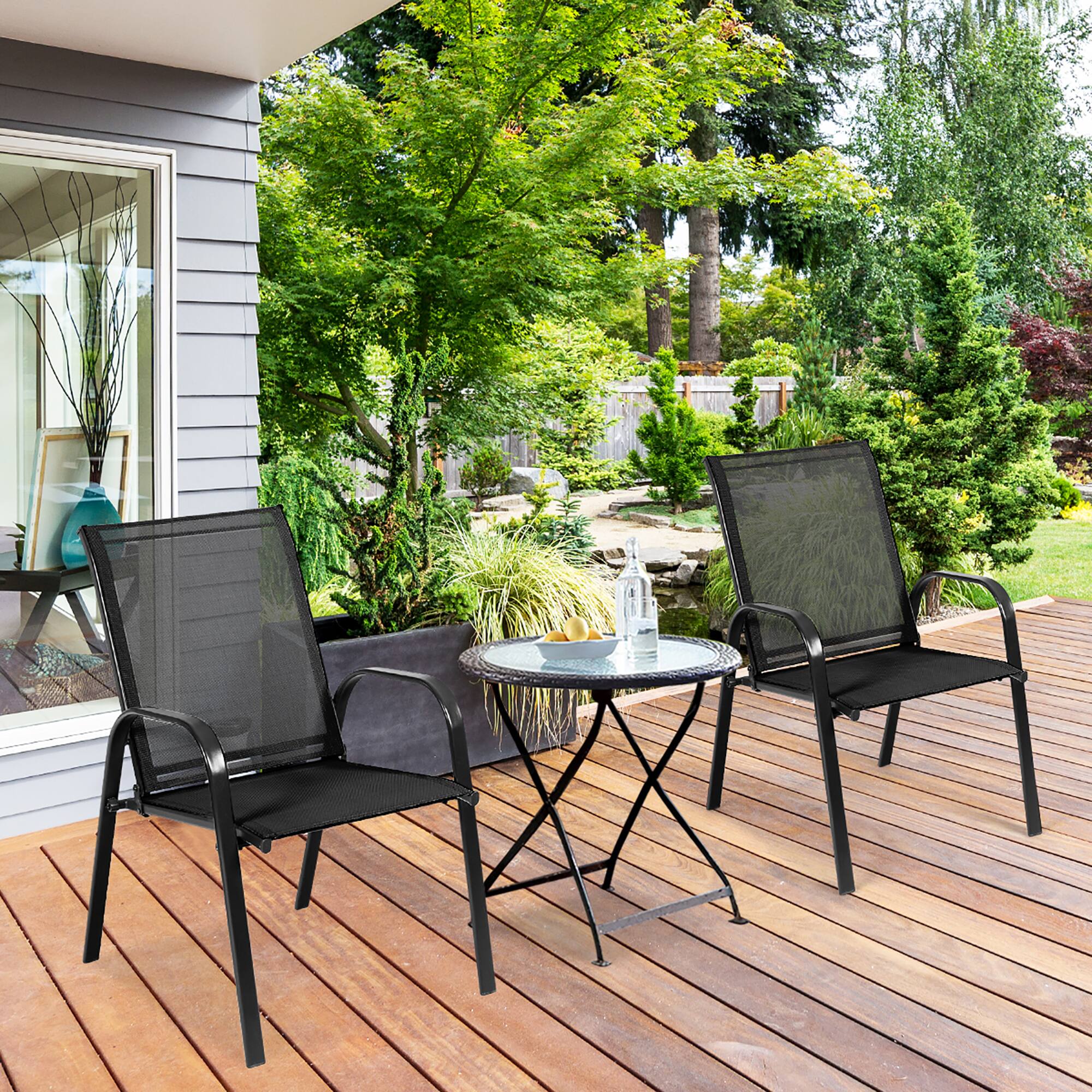 Alt View 3. Costway - Costway 2PCS Patio Chairs Outdoor Dining Chair sturdy Garden Deck Yard with Armrest - Black.