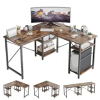 Bestier - L-Shaped Computer Desk With Reversible Corner - Brown - Front_Zoom