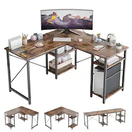 Bestier - L-Shaped Computer Desk With Reversible Corner - Brown