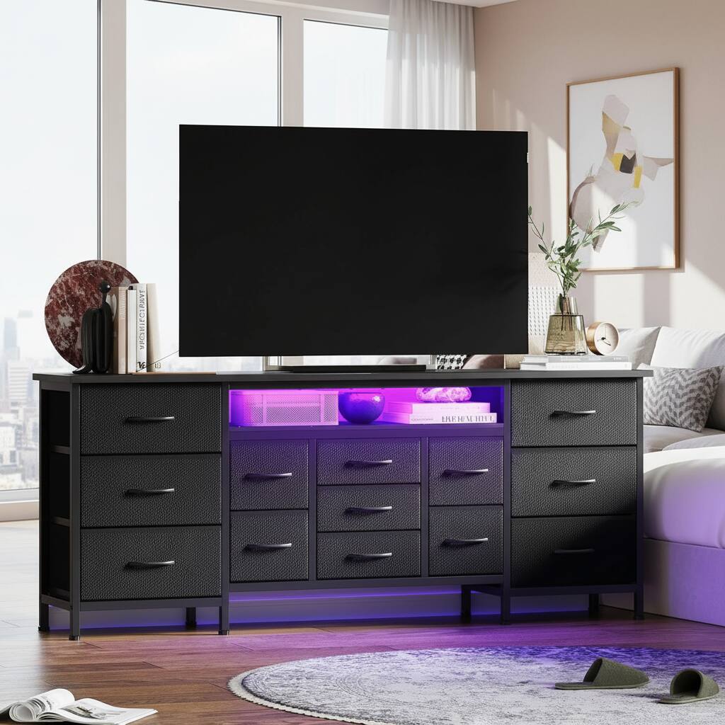 GARVEE - 70 Inch Long Dresser TV Stand, Wide 13 Chest, up to 80 Inch - Black