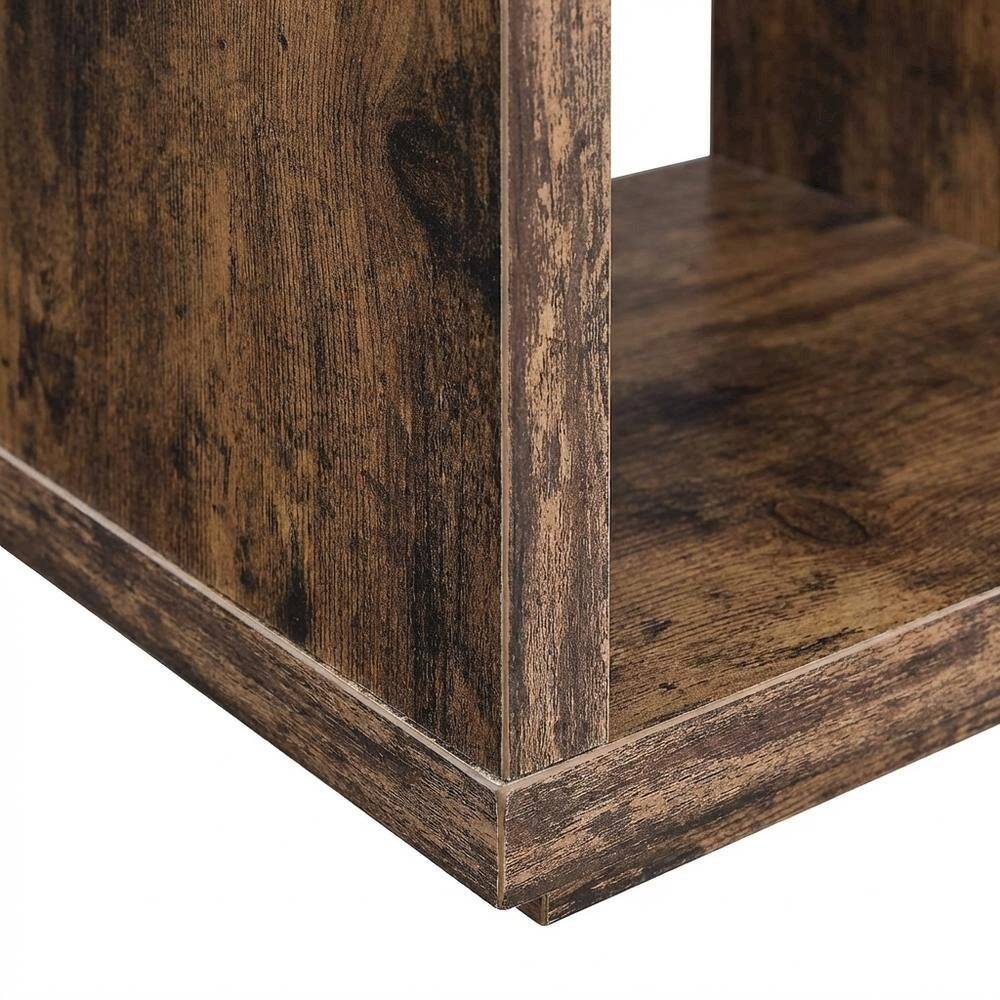 Alt View 2. FurniFact - Barnwood Finish End Table with Shelving for Living Room or Bedroom - Brown.