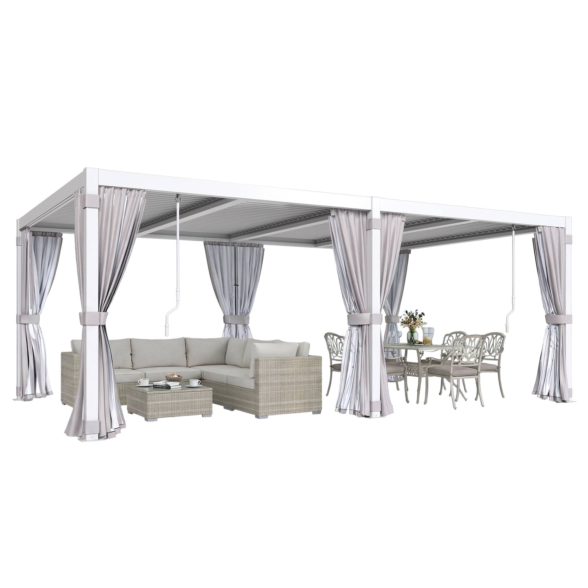 Alt View 7. U-HOMY - 12x20 Outdoor Pergola, Louvered Pergola with Adjustable Aluminum Rainproof Roof for Patio, Backyard, Pool party - White.