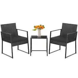 Kadyn - 8 Pieces Patio Wicker Conversation Set, Outdoor Furniture Garden Conversation Sets with 2 Coffee Tables and 2 Ottomans - Black