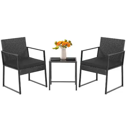 Front. Kadyn - 8 Pieces Patio Wicker Conversation Set, Outdoor Furniture Garden Conversation Sets with 2 Coffee Tables and 2 Ottomans - Black.